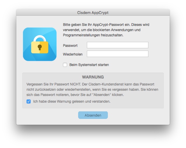 ein Dialog, in dem Benutzer aufgefordert werden, ein Passwort festzulegen