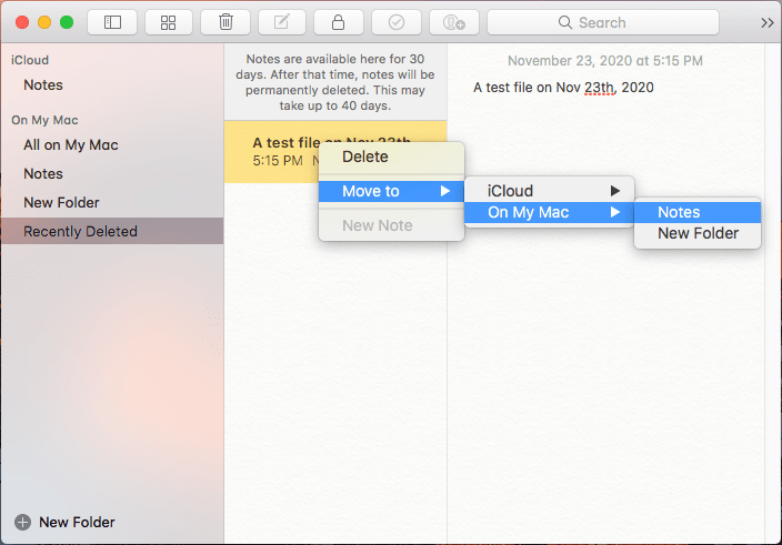 how to see recently deleted notes on mac