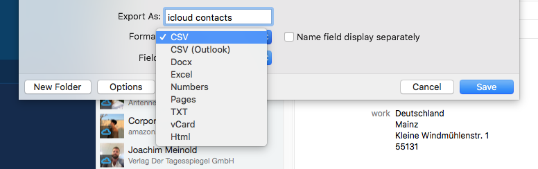 contactsmate export icloud contacts to csv or excel