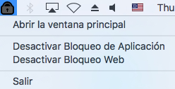 al hacer clic en el icono en la barra de menú aparece la opción Abrir ventana principal