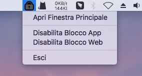 facendo clic sull'icona nella barra dei menu viene visualizzata l'opzione Apri finestra principale