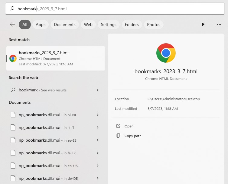 search bookmark windows