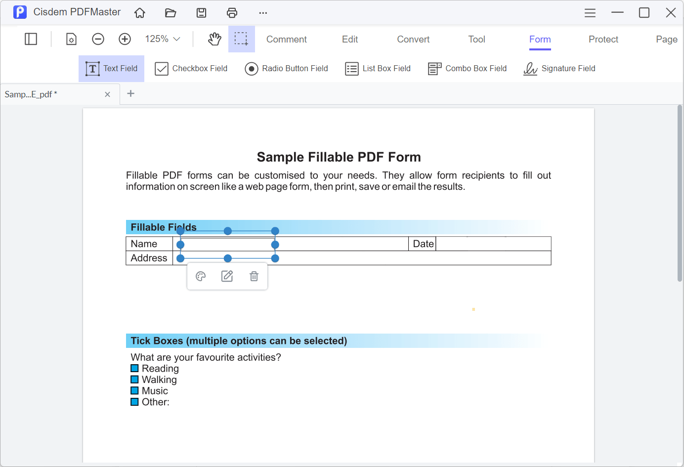 how to change text box to checkbox in pdf