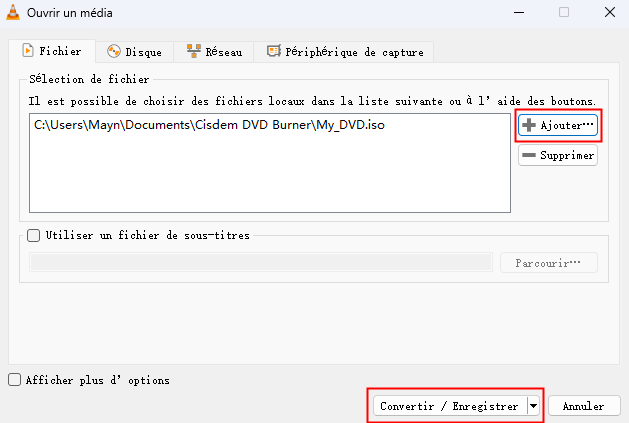 ajouter un fichier iso avec vlc sur windows