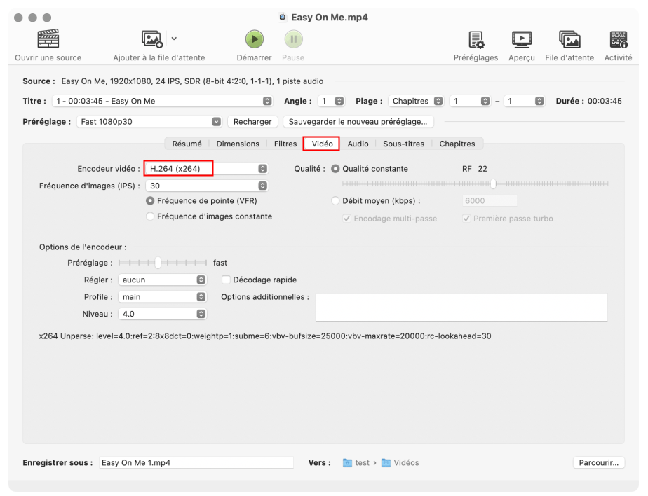 convertir hevc en h264 avec handbrake02