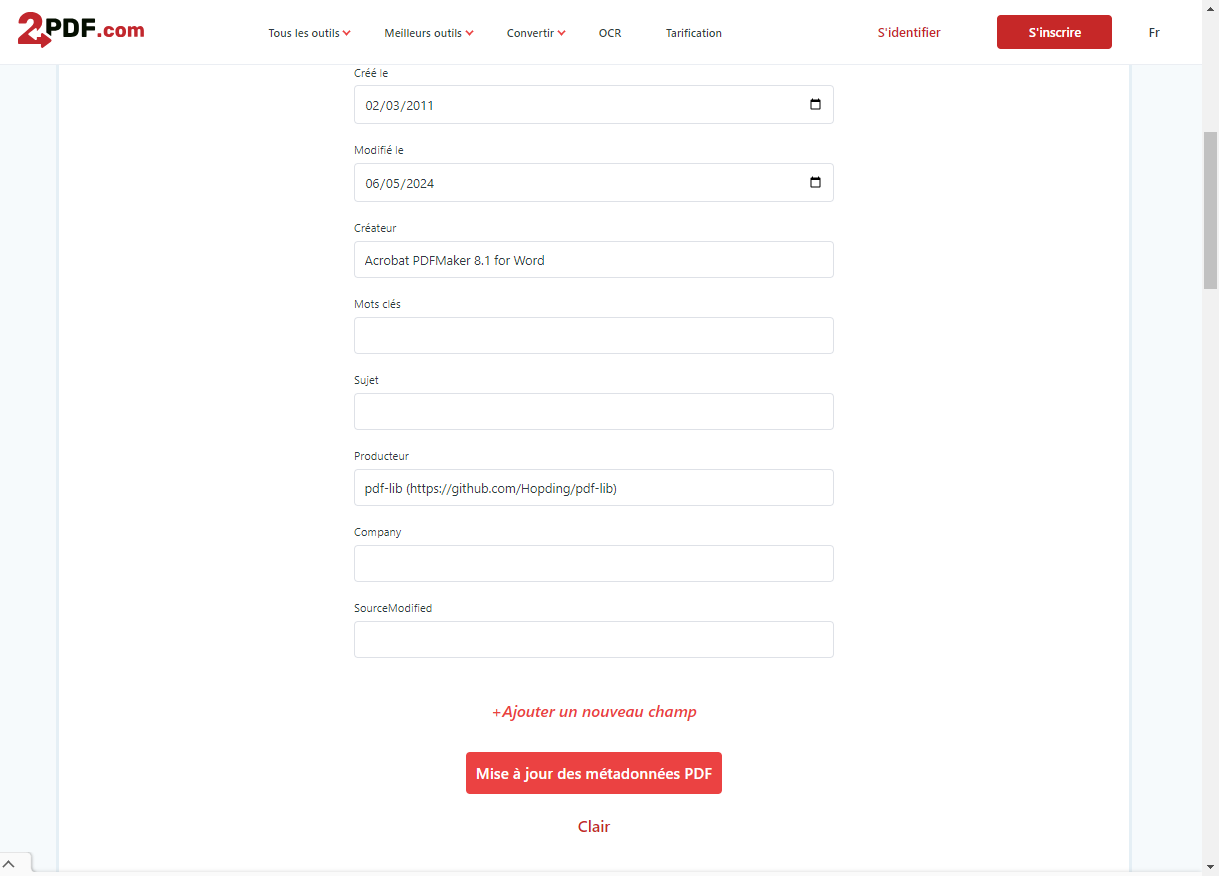 modifier métadonnées PDF 2pdf02