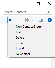 clicking the arrow icon bringing up Import, Export, New folder and some other options