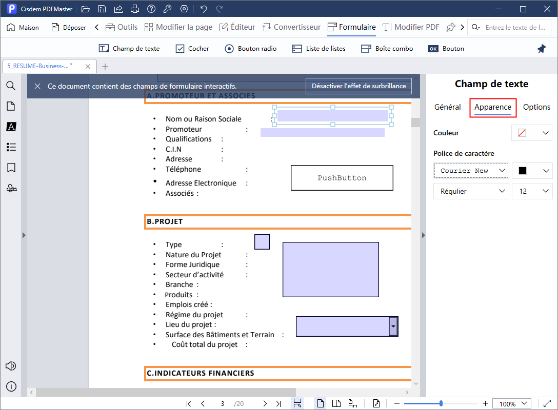 faire un business plan rédigé PDF avec PDFMaster 3