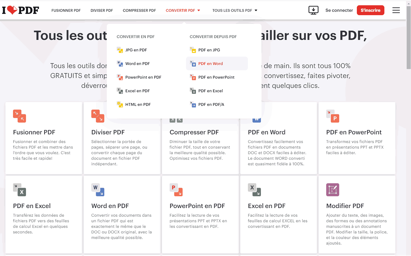 transformer un PDF en word gratuitement ilove01