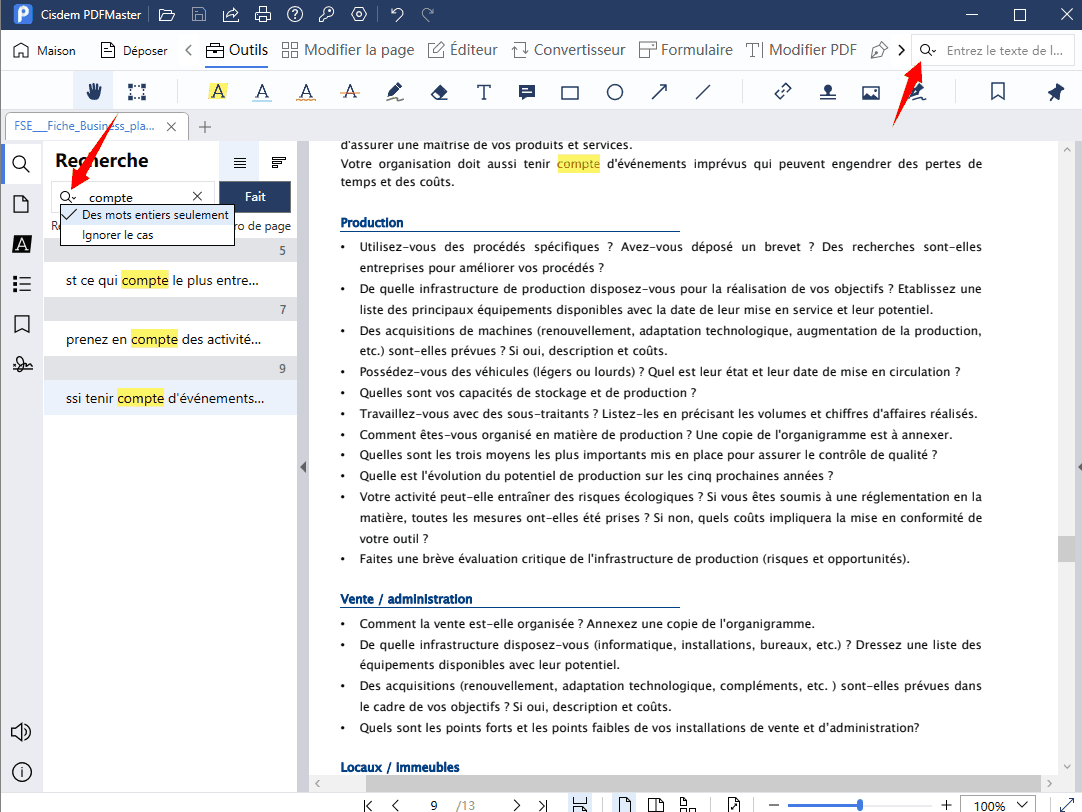rechercher un mot dans un pdf avec logiciel cisdem 3