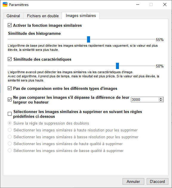 ajuster des paramètres des images similaires