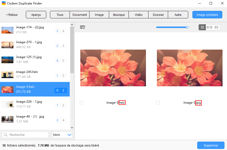 rechercher et supprimer les images similaires