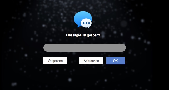 Jetzt ist die iMessage-App durch ein Passwort gesperrt. Personen mit Zugriff auf Ihren Mac können nicht auf die App und die darin enthaltenen Nachrichten zugreifen. So einfach und effektiv ist das. Sie können die Schritte befolgen, um andere integrierte Apps oder Apps von Drittanbietern auf Ihrem Mac zu sperren, einzeln oder in Gruppen. Im fünften Schritt können Sie mehrere Apps zum Sperren auswählen.  Wenn Sie oder eine andere Person versuchen, die gesperrte iMessage-App zu öffnen, wird ein Fenster angezeigt, in dem Sie nach dem Passwort gefragt werden. Kein Passwort? Kein Zugang.