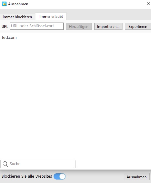 Liste „Immer zulassen“