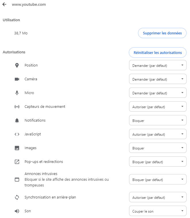 bloquer les images, les notifications, le son et etc. de youtube