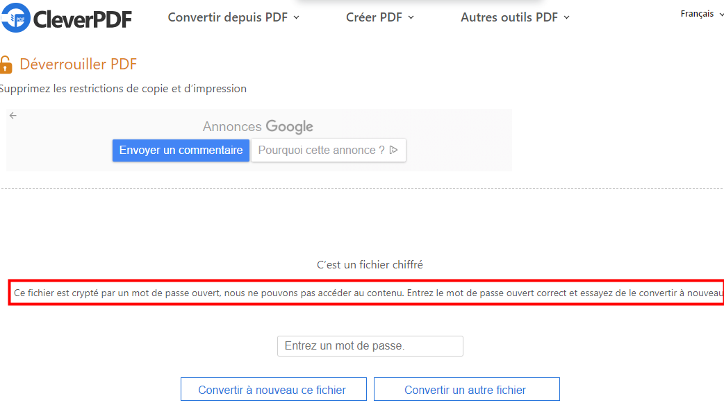 déverrouiller mot de passe pdf cleverpdf