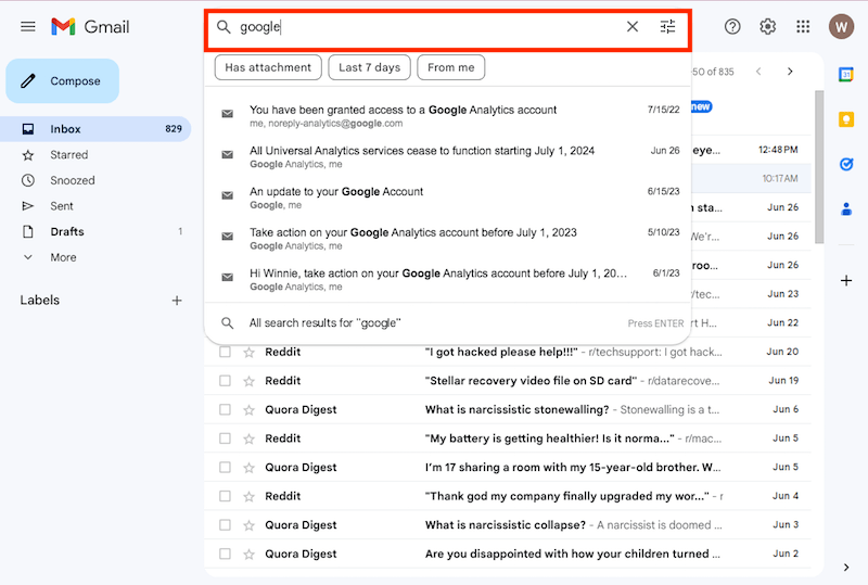 search in gmail