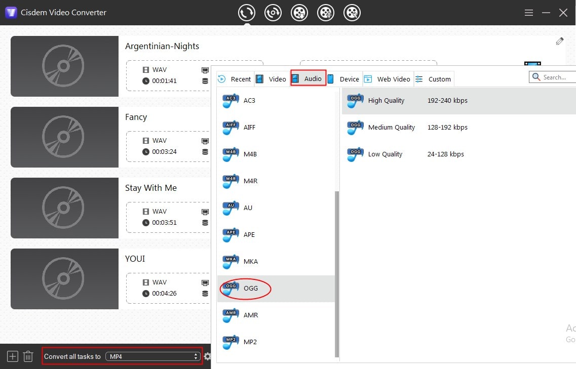 choose ogg output format