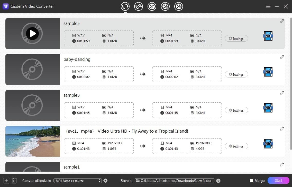 ajouter des ficheirs wav dans cisdem video converter