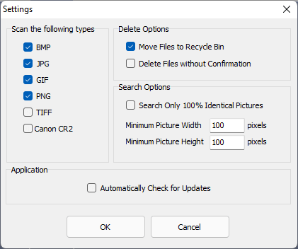 Settings window of Awesome Duplicate Photo Finder