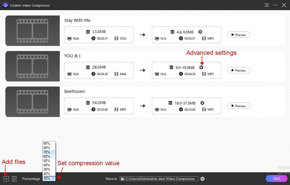 Cisdem Audio Compressor interface