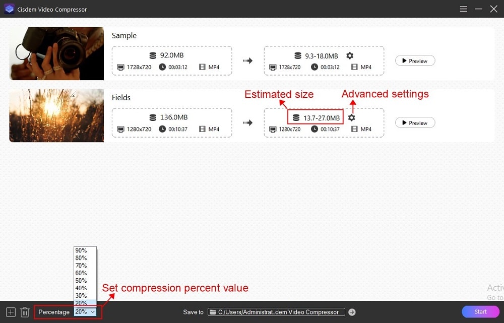 compression options of Cisdem Video Compressor