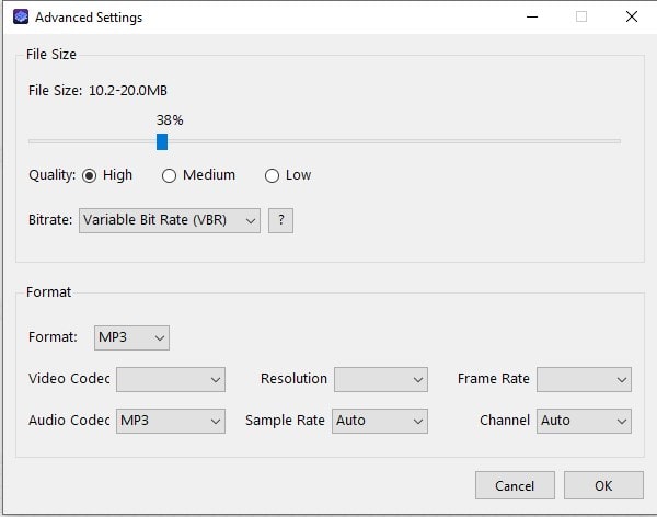 advanced setting of Cisdem audio compressor