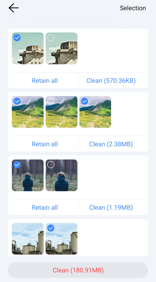 the Results interface showing four groups of similar photos