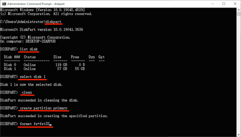 format sd card with cmd 02