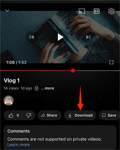 download private videos on mobile YouTube app