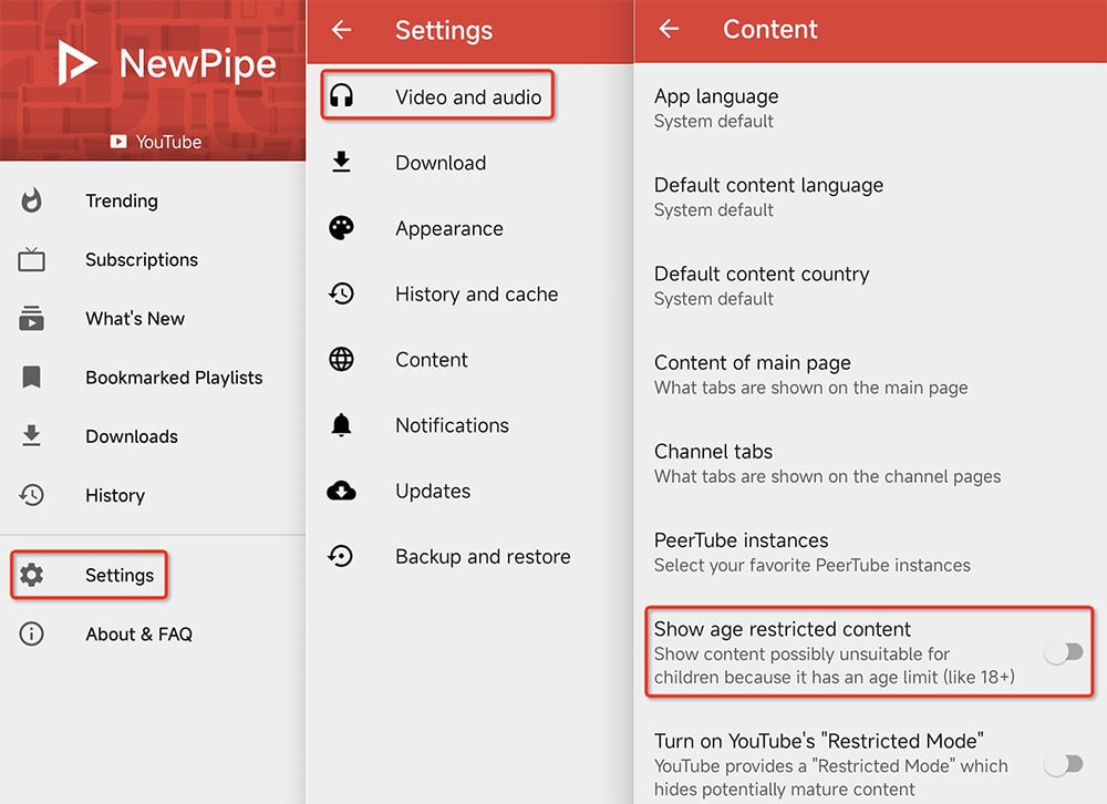 show age-restricted youtube android