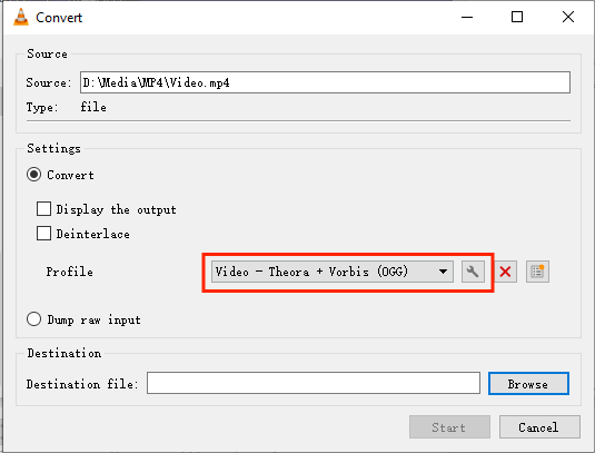 choose OGG video profile in VLC