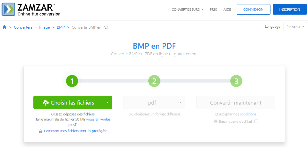 convertir un bmp en pdf en ligne zamzar