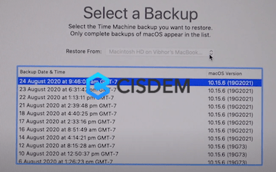 restore missing files time machine select