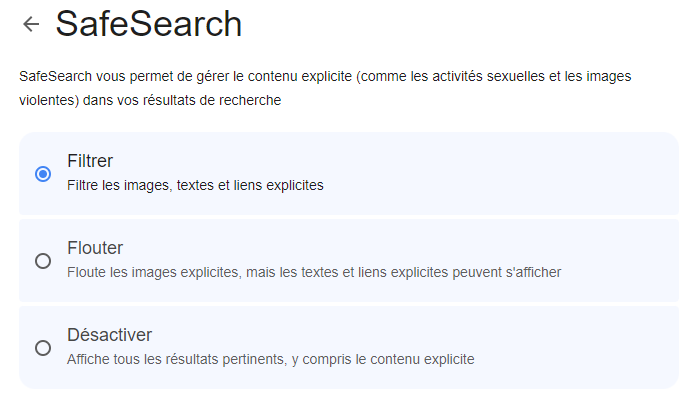 bloquer les sites pour adultes avec safesearch