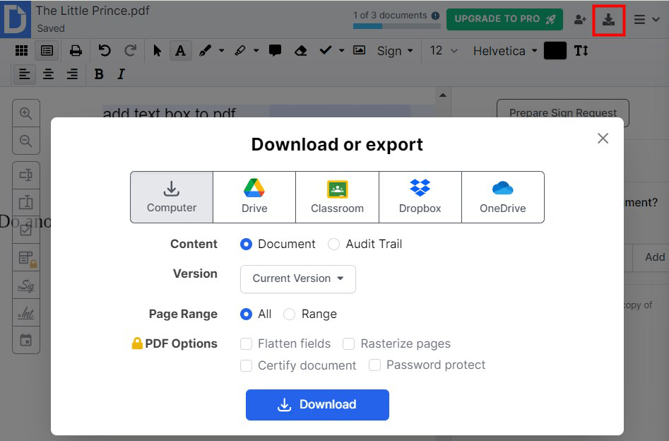 insérer un texte modifiable sur un pdf en ligne dochub