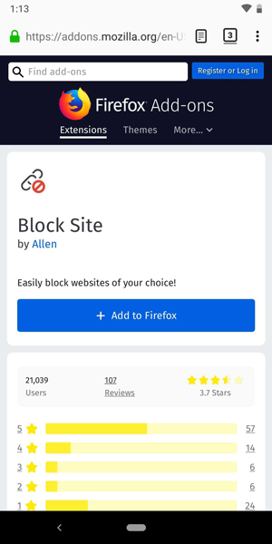 BlockSite extension in Firefox