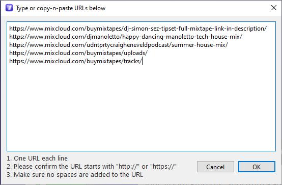 mass add Mixcloud URLs