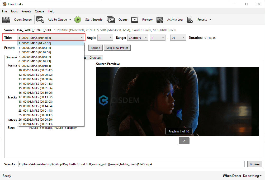 rip Blu-ray to MKV in HandBrake