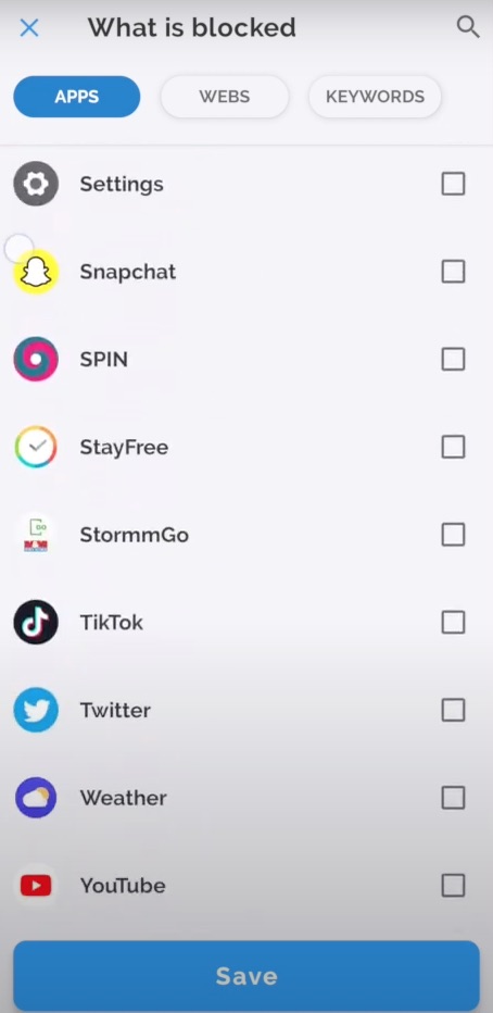 select TikTok app to block