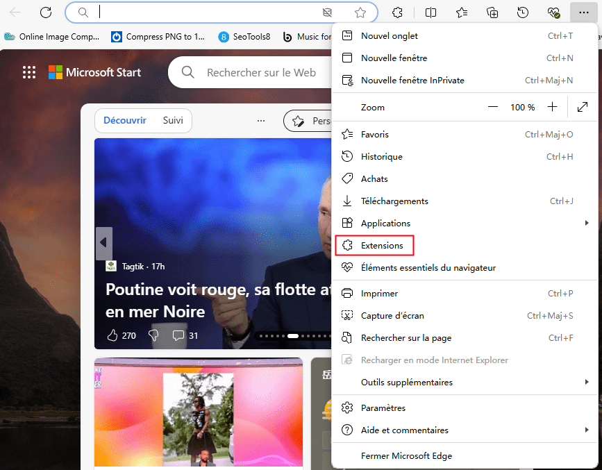 obtenir les extensions dans Microsoft Edge