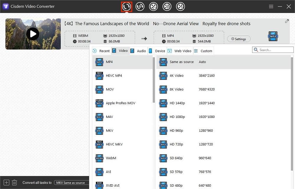 convert downloaded webm files to MP4 or any desired format