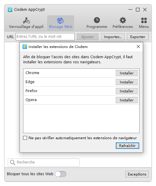 installer des extensions de cisdem appcrypt