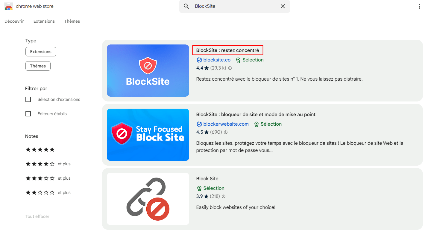 rechercher blocksite