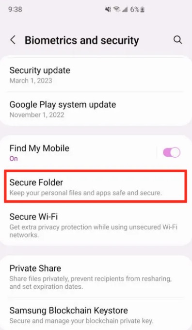 select Secure Folder