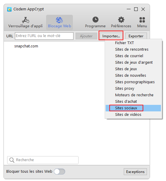bloquer tous les sites sociaux populaires