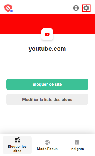 aller à la fenêtre principale de blocksite