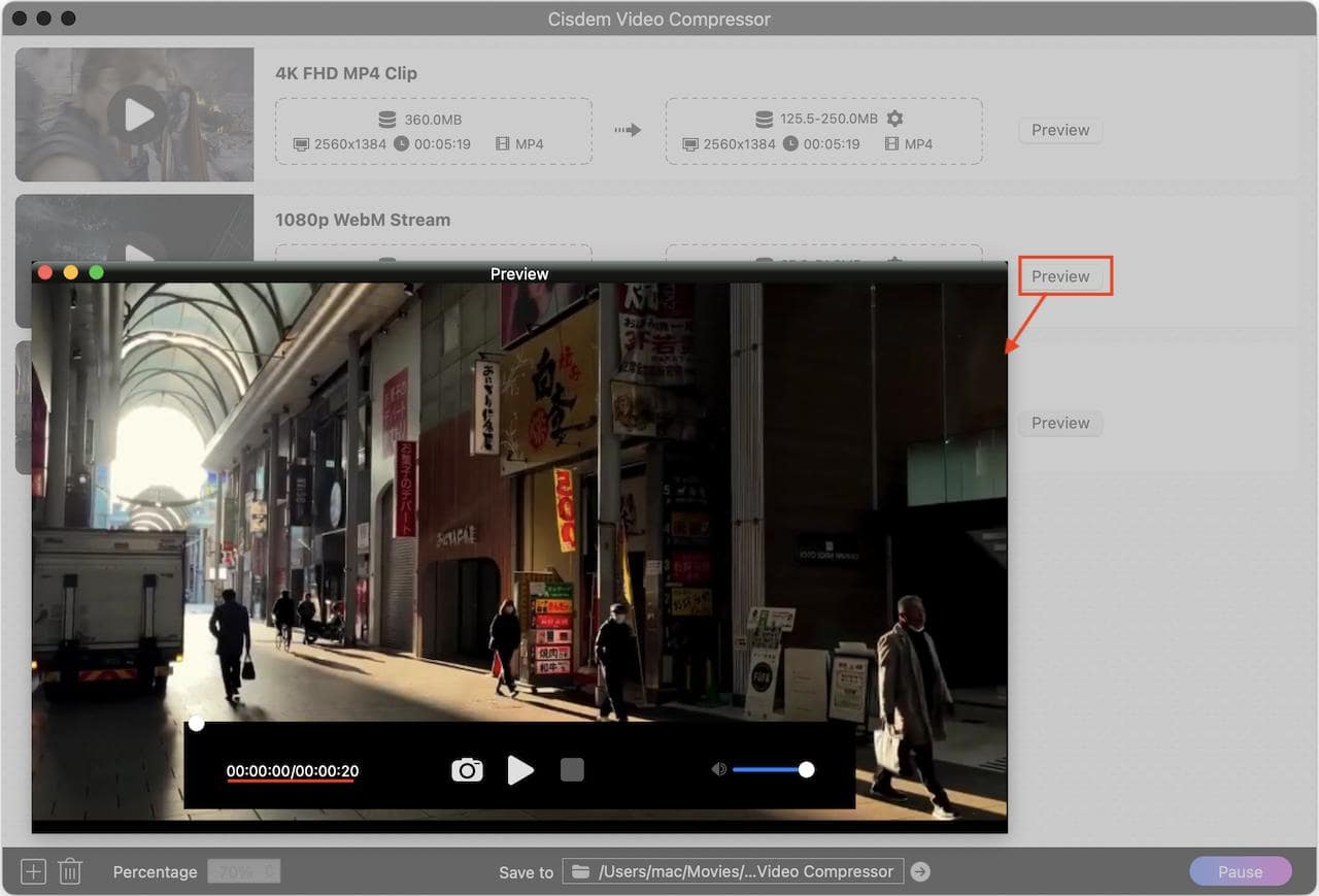 preview compressed video