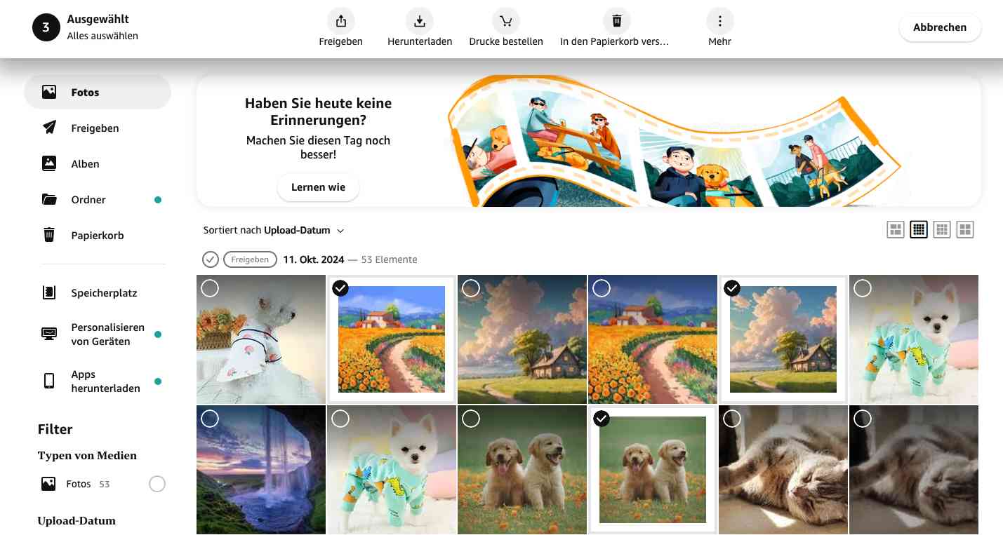 Wählen Sie doppelte Elemente zum Löschen in der Amazon Photos-Web-App aus