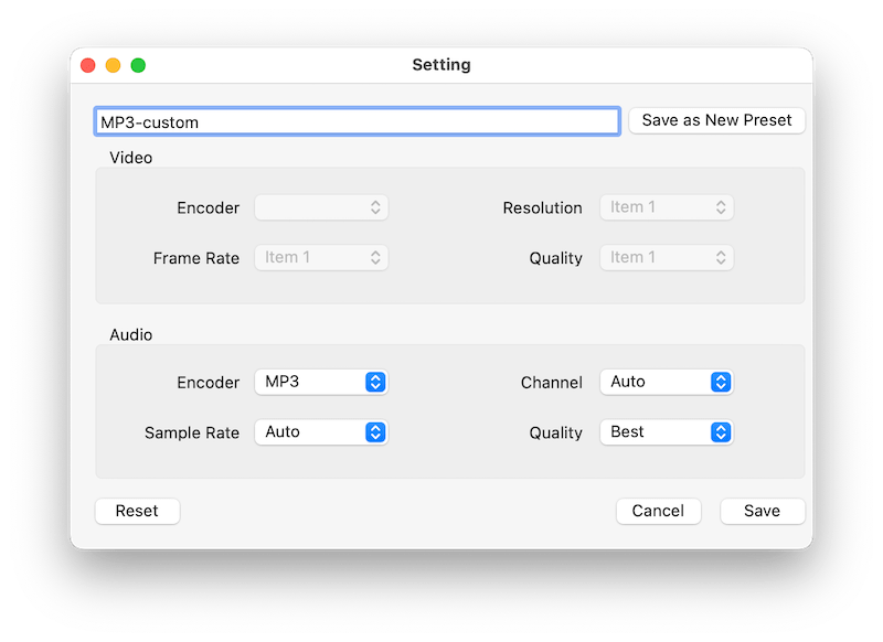 audio parameter settings